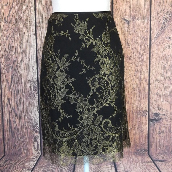Linda Allard Ellen Tracy Dresses & Skirts - Ellen Tracy Black Pencil Skirt Gold Lace 16